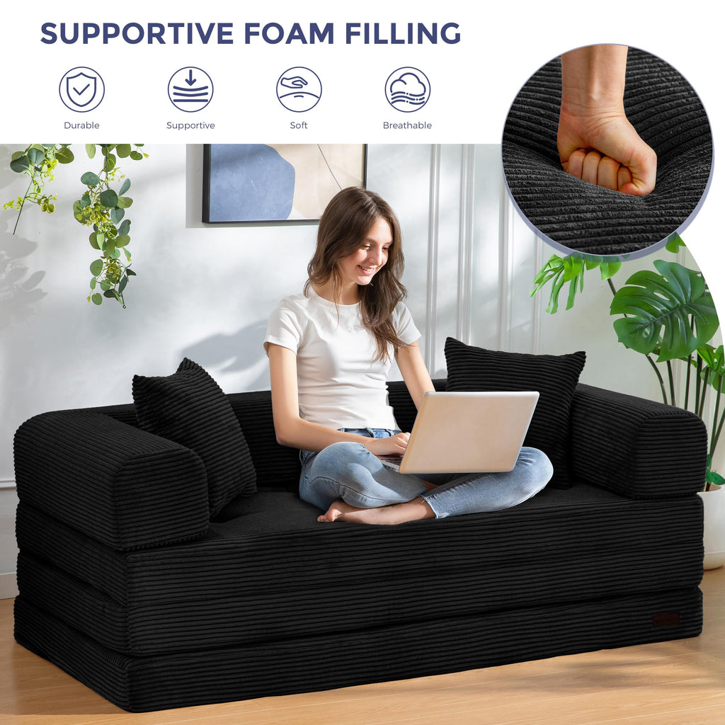 MAXYOYO Convertible Sofa Bed, Floor Sofa Couch with L-Shaped Backrest