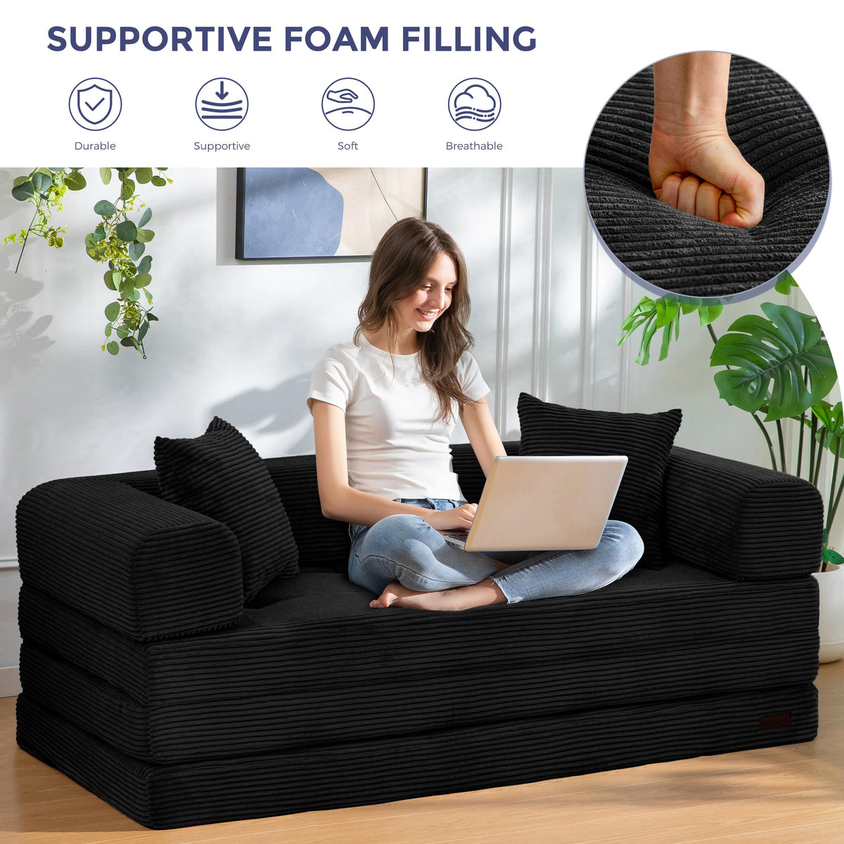 MAXYOYO Convertible Sofa Bed, Floor Sofa Couch with L-Shaped Backrest