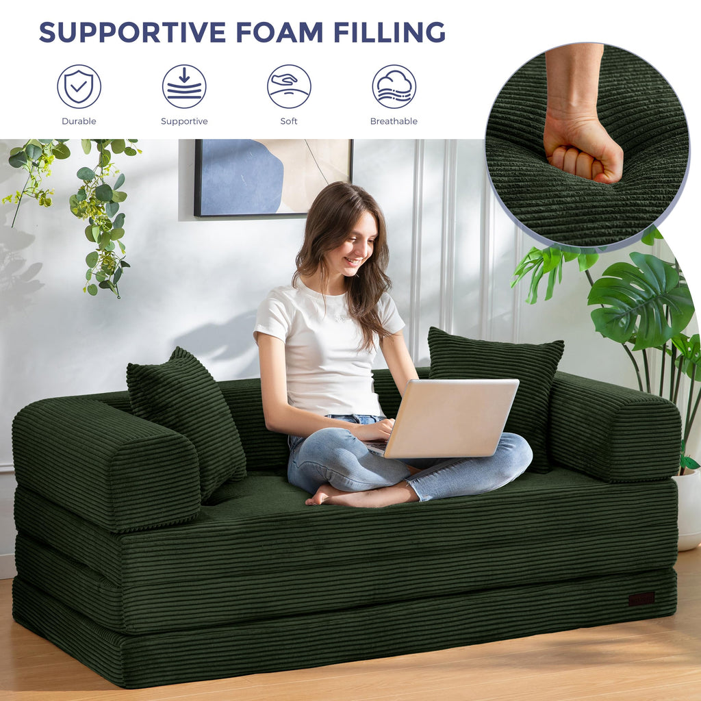 MAXYOYO Convertible Sofa Bed, Floor Sofa Couch with L-Shaped Backrest