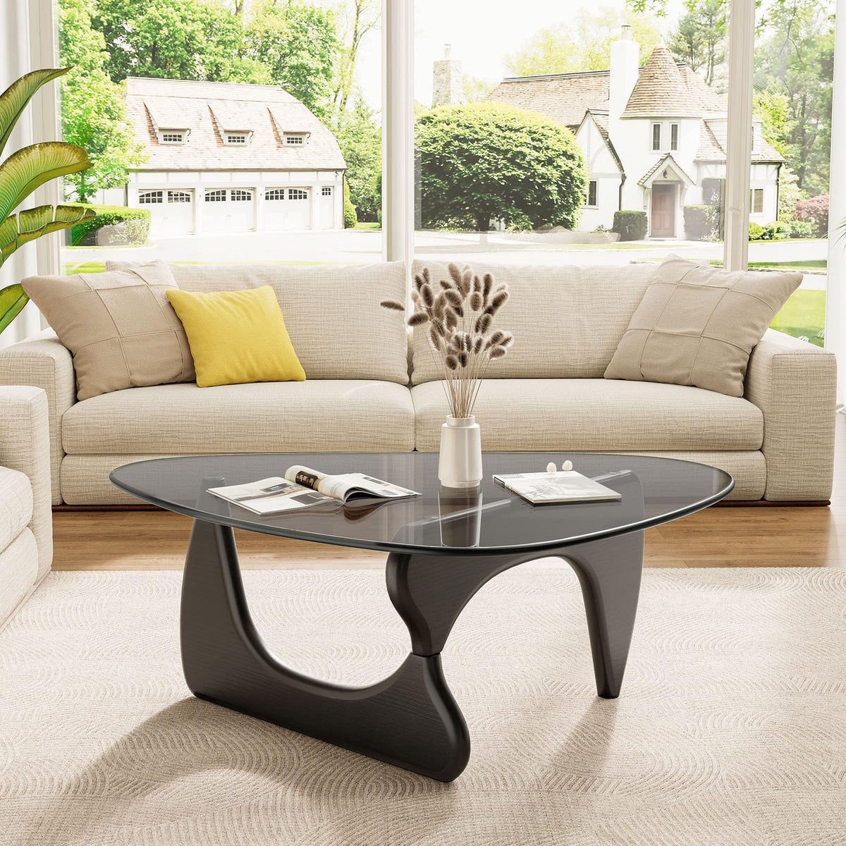 Modern Glass Coffee Table, Mid Century Triangle Coffee Table for Living Room Bedroom Reception Office Tables