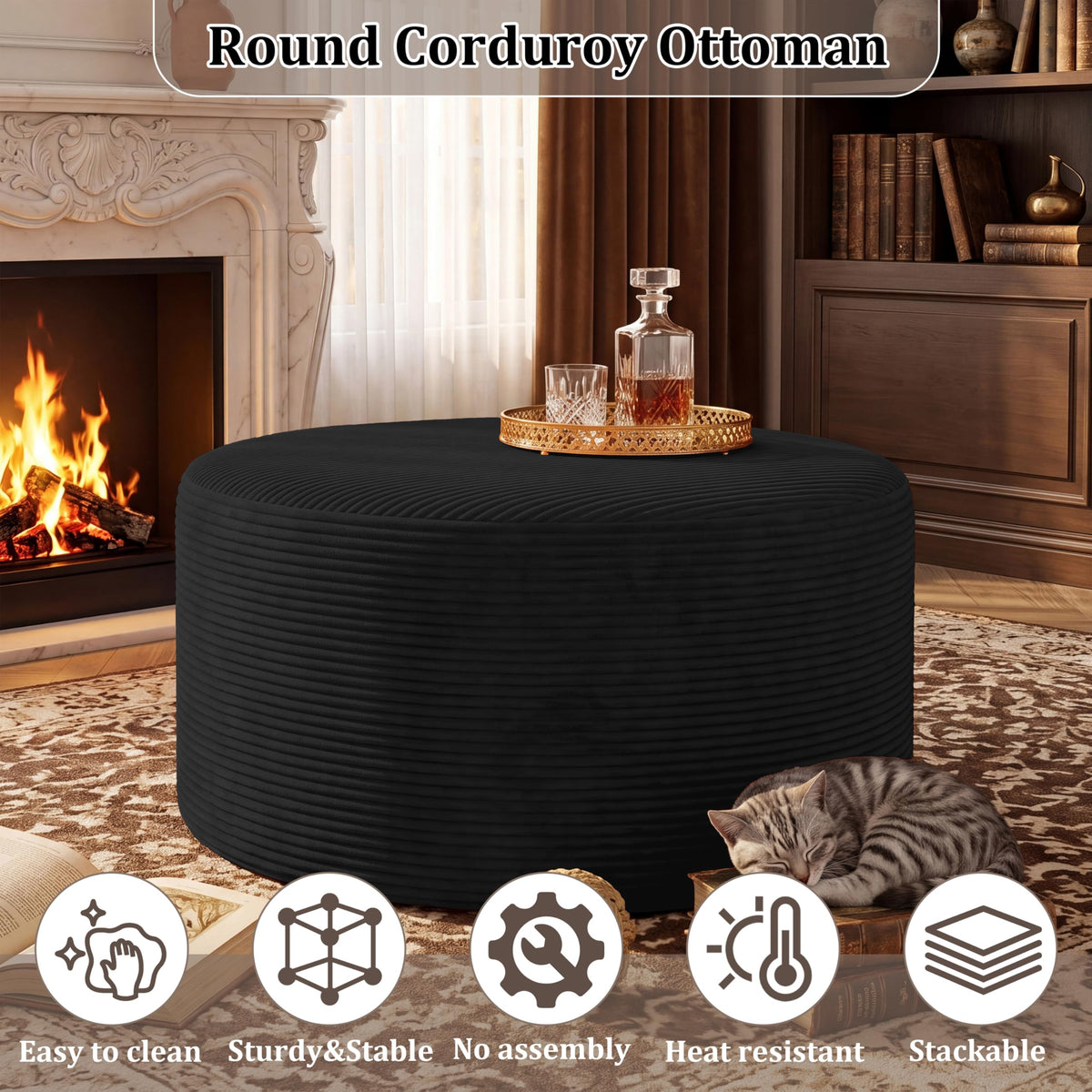 BSHOMGI Nesting Coffee Table Set of 2,Corduroy Ottoman Soft Foot Rest Movable LargePouf Footstool for Living Room Sofa Couch Bedroom Entryway and Small Spaces No Assembly (Blue, 32"+17")