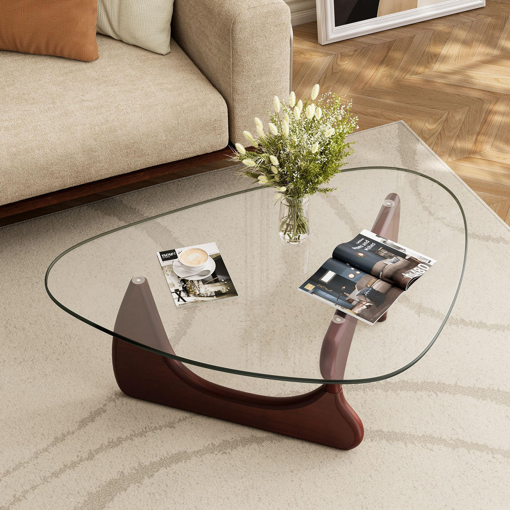 Modern Glass Coffee Table, Mid Century Triangle Coffee Table for Living Room Bedroom Reception Office Tables