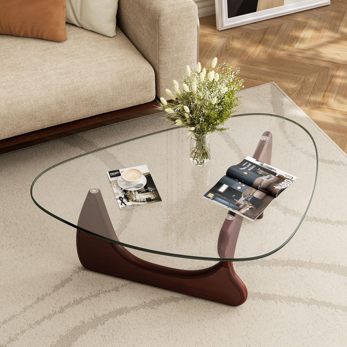 Modern Glass Coffee Table, Mid Century Triangle Coffee Table for Living Room Bedroom Reception Office Tables