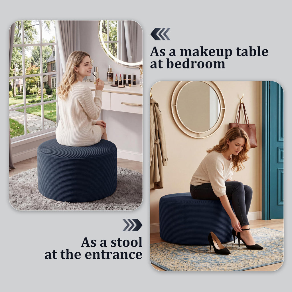 BSHOMGI Nesting Coffee Table Set of 2,Corduroy Ottoman Soft Foot Rest Movable LargePouf Footstool for Living Room Sofa Couch Bedroom Entryway and Small Spaces No Assembly (Blue, 32"+17")