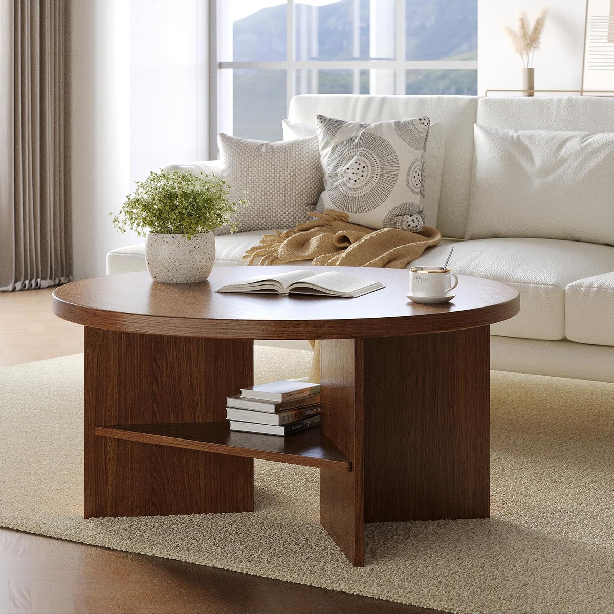 31.5'' Round Coffee Table, Modern Center Table for Living Room
