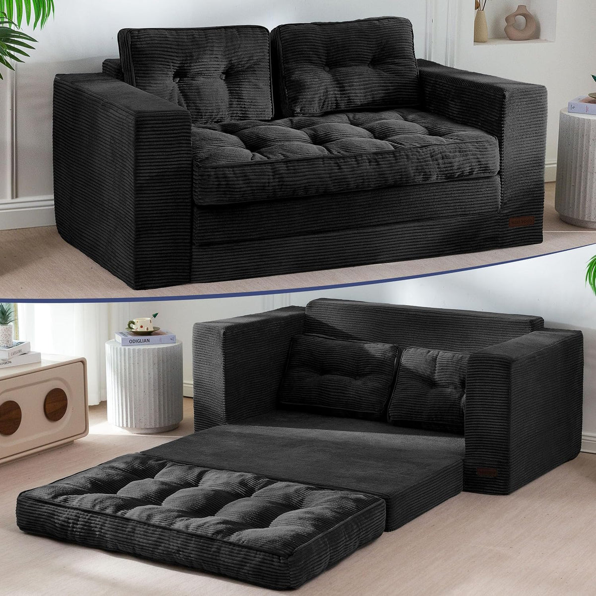MAXYOYO Folding Sofa Bed, Convertible Sleeper Loveseat with Pillows