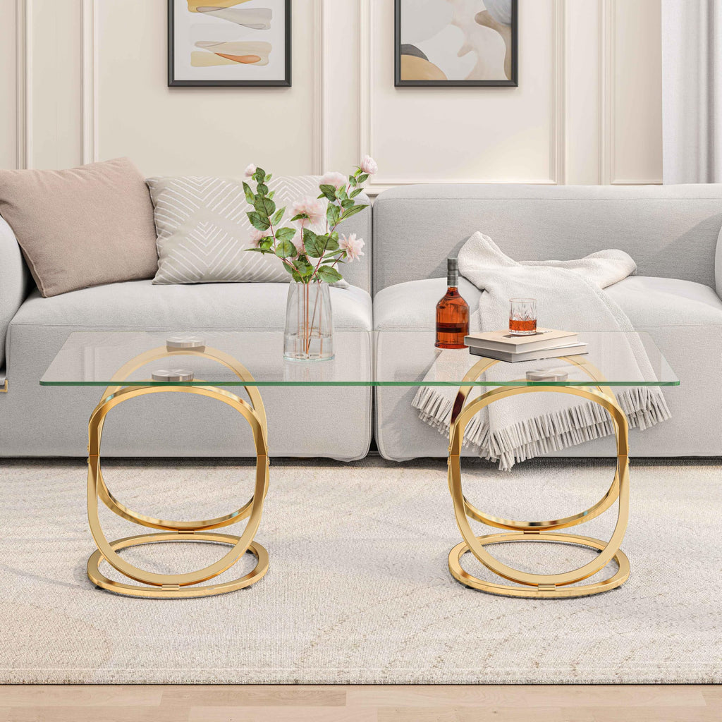 32" Tempered Glass Round Coffee Table Modern Chrome Frame Acrylic Legs Circle Living Room Center Tables