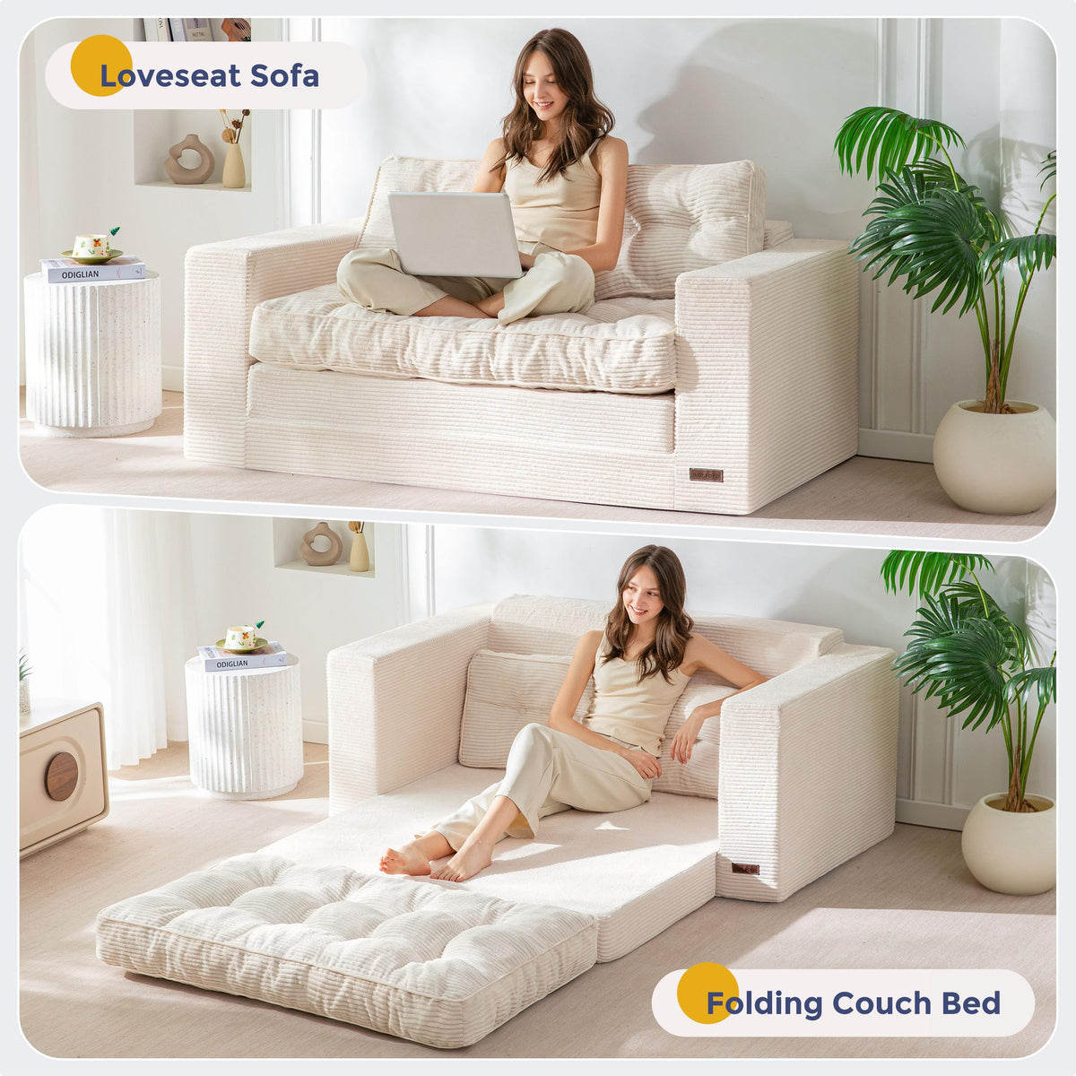 MAXYOYO Folding Sofa Bed, Convertible Sleeper Loveseat with Pillows