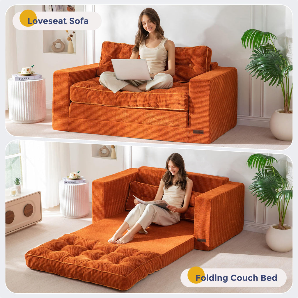MAXYOYO Folding Sofa Bed, Convertible Sleeper Loveseat with Pillows