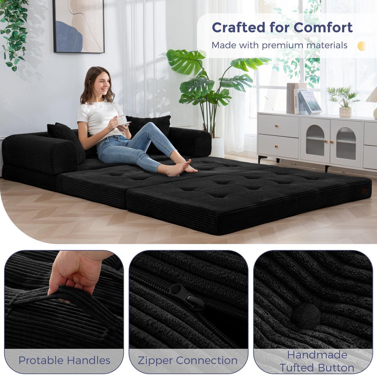 MAXYOYO Convertible Sofa Bed, Floor Sofa Couch with L-Shaped Backrest