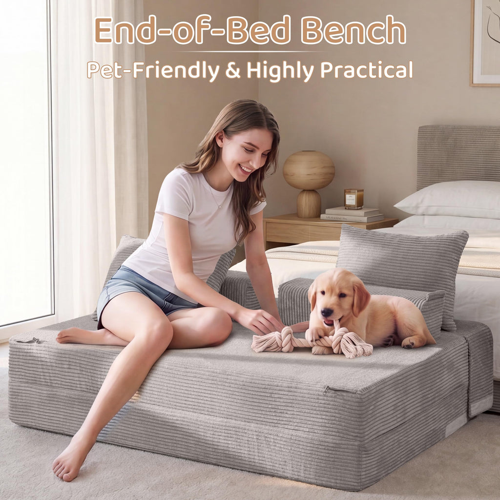 BYBYME Convertible Sofa Bed, 6â Thick 3-Folding Floor Sofa, 53â Loveseat