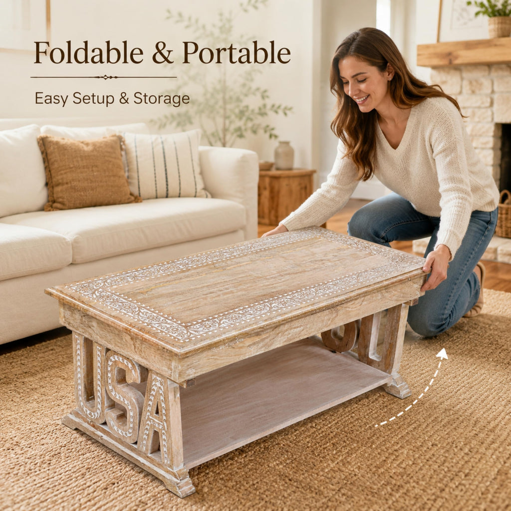 Farmhouse Coffee Table, Jali Carving, 36x24x18 in, Burnt
