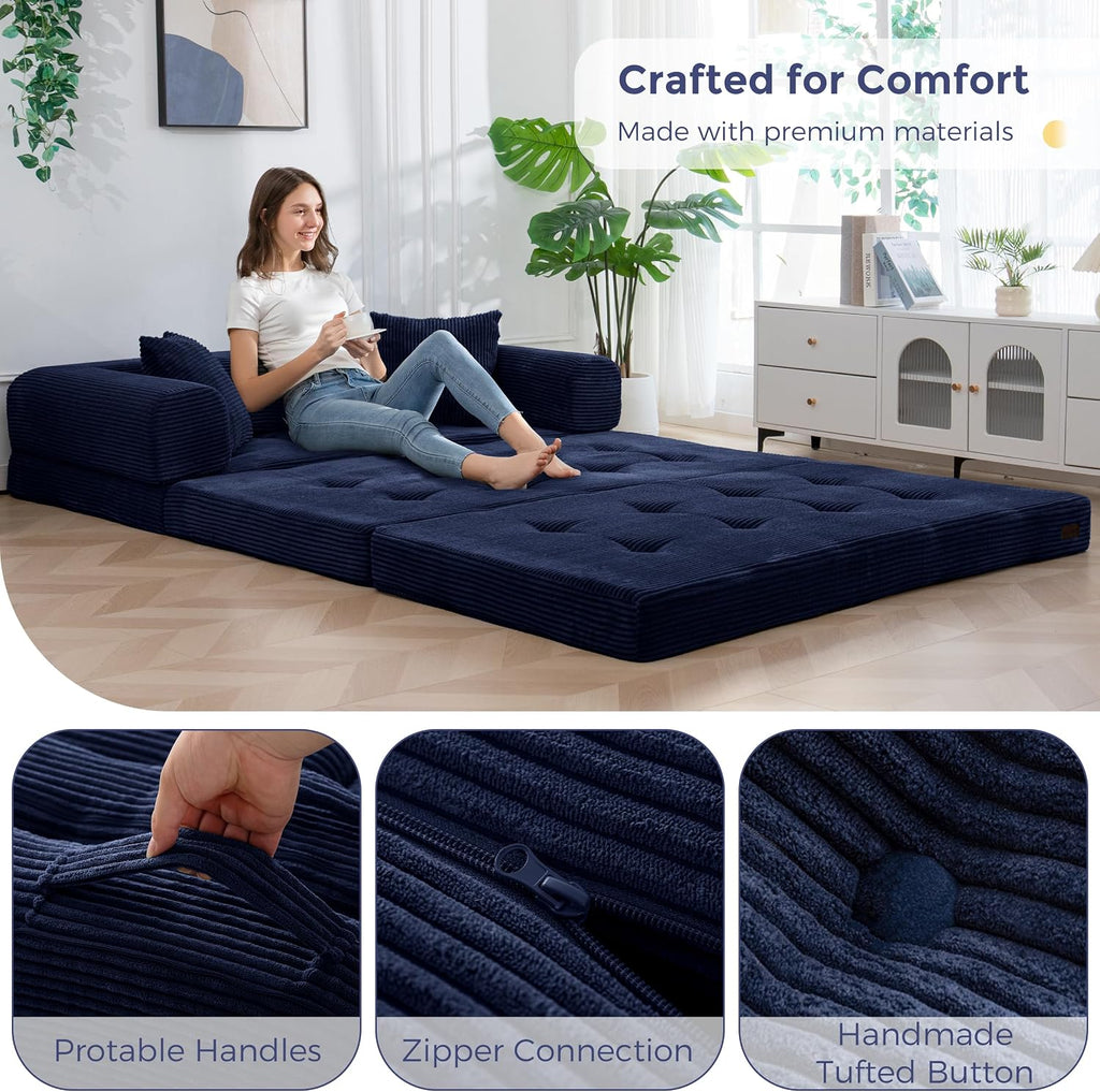 MAXYOYO Convertible Sofa Bed, Floor Sofa Couch with L-Shaped Backrest