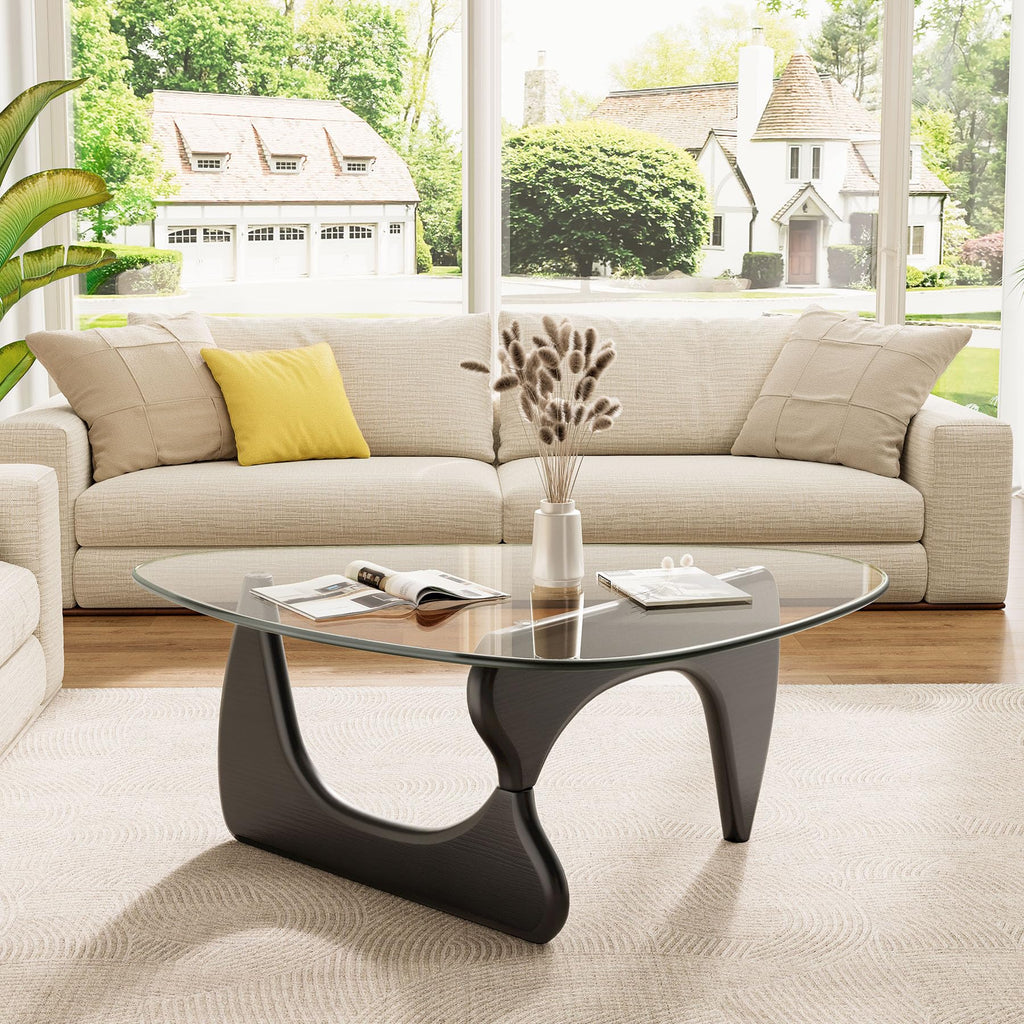 Modern Glass Coffee Table, Mid Century Triangle Coffee Table for Living Room Bedroom Reception Office Tables