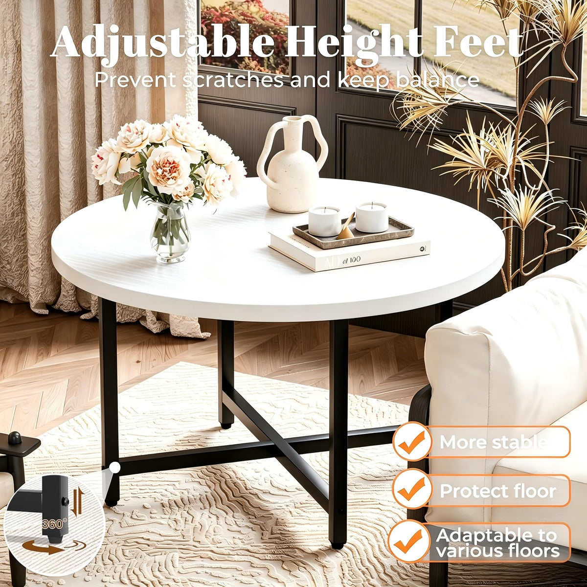 Coffee Tables for Living Room, 27.6" Round Coffee Table, Black Coffee Table