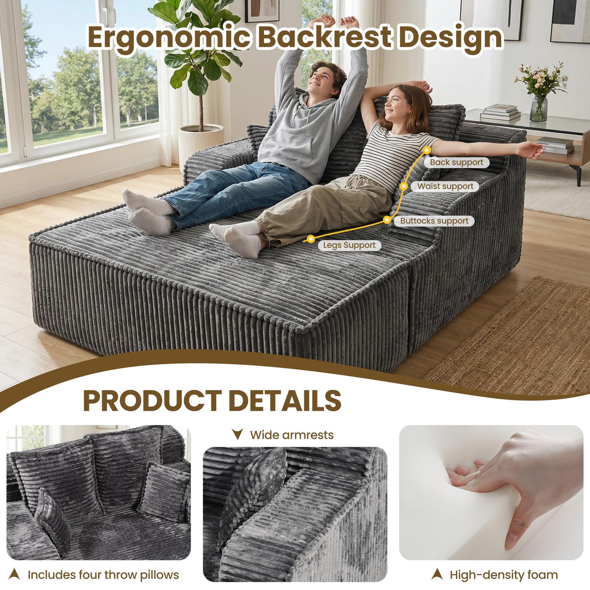 Chaise Lounge Chair Indoor,Boneless Chair with Ottoman,Comfy Reading Chair for Adults,Small Sofa Bed Couch for Living Room,Single Sleeper Chair Bed,Beige