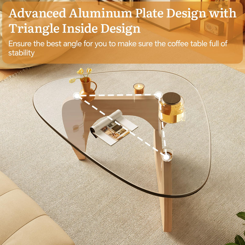 Coffee Tables Glass Small Farmhouse Coffee Table Mid-Century Modern Wood Center Table for Living Room, Walnut Transparent, 32 Inch