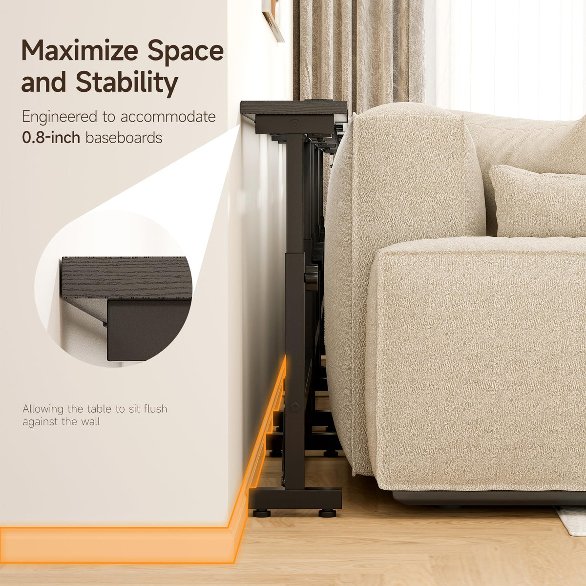 106"-157" Adjustable Length Behind Couch Sofa Table with 3 Power Outlets