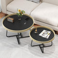 Round Nesting Coffee Table Set of 2, 27.6"+19.7" Nesting Side Tables with Woven Edge and Metal Frame, Modern Circle End Tables for Living Room Bedroom Office Balcony Yard Patio Indoor Outdoor