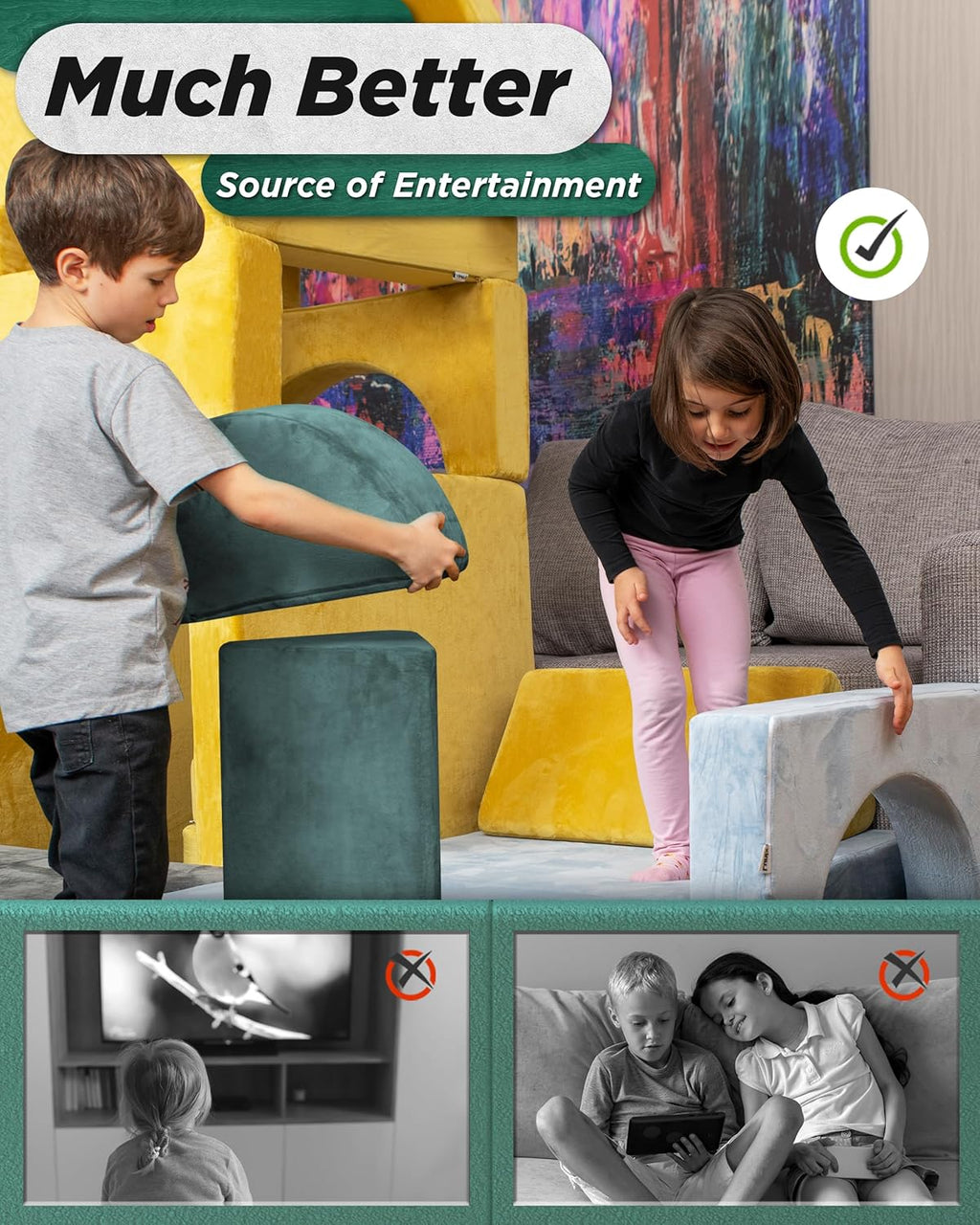 Lunix Modular Kids Play Couch, 14-Piece Fort Building & Climbing Foam Set