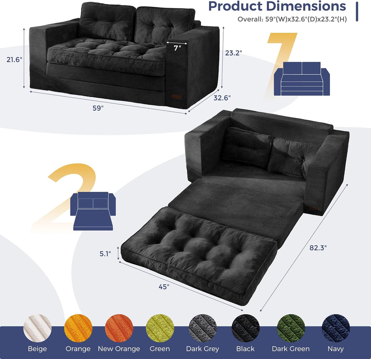 MAXYOYO Folding Sofa Bed, Convertible Sleeper Loveseat with Pillows