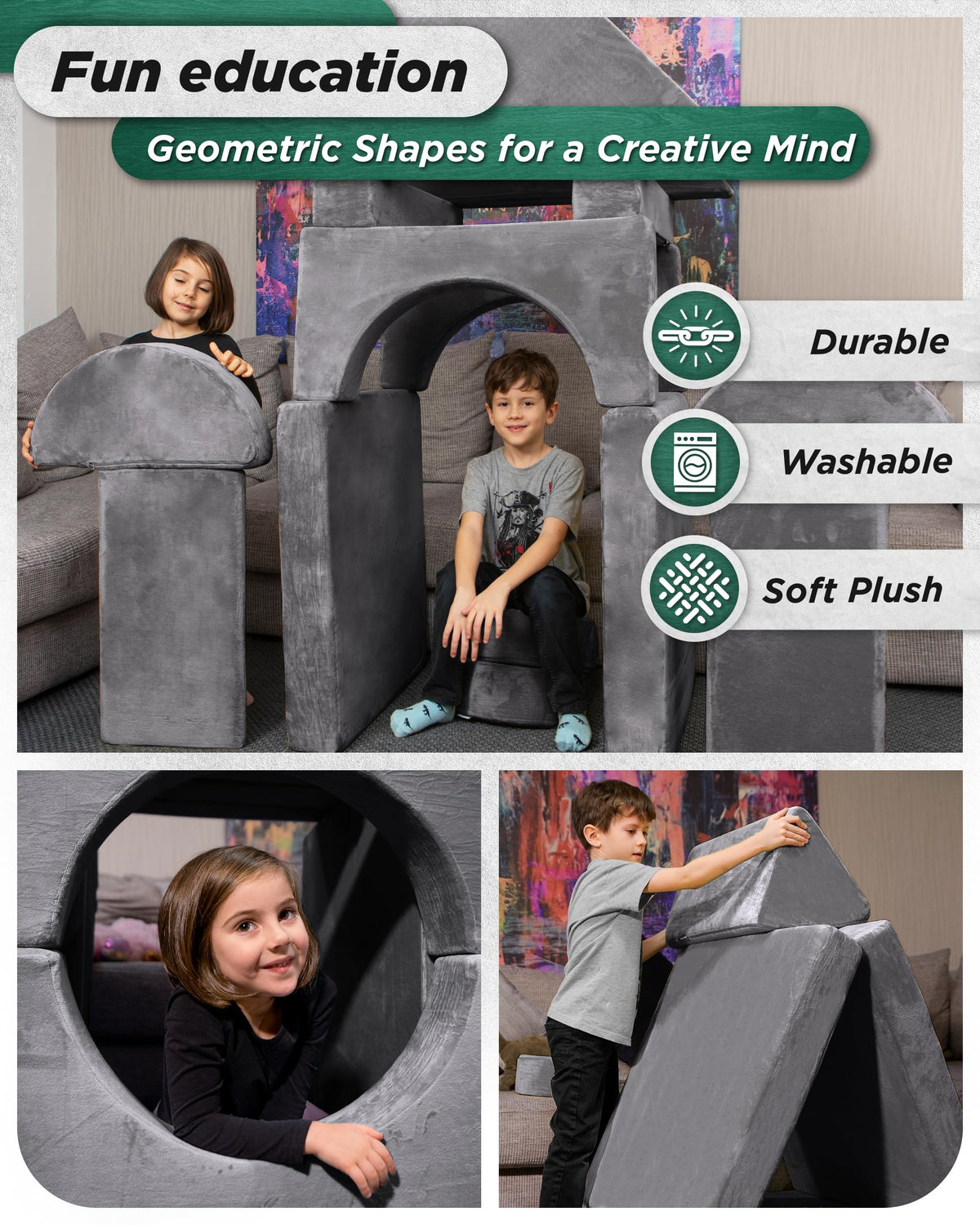 Lunix Modular Kids Play Couch, 14-Piece Fort Building & Climbing Foam Set