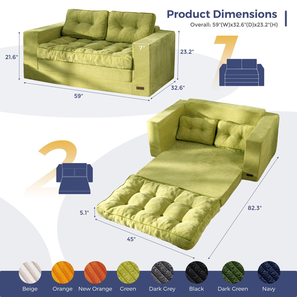 MAXYOYO Folding Sofa Bed, Convertible Sleeper Loveseat with Pillows