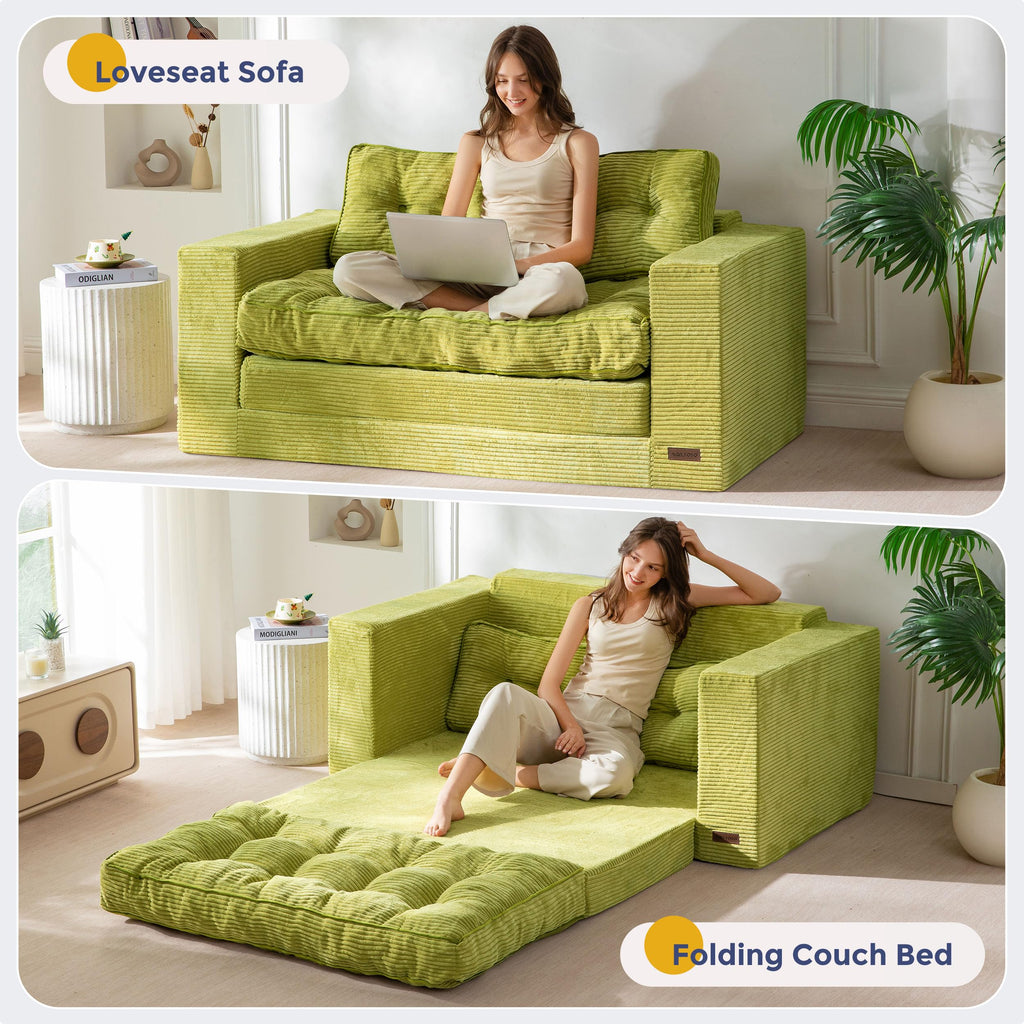 MAXYOYO Folding Sofa Bed, Convertible Sleeper Loveseat with Pillows