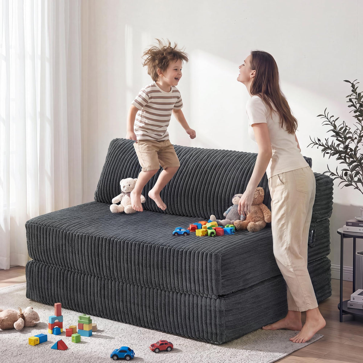 Folding Sofa Bed Convertible 4 in 1 Sleeper Chair Black Single