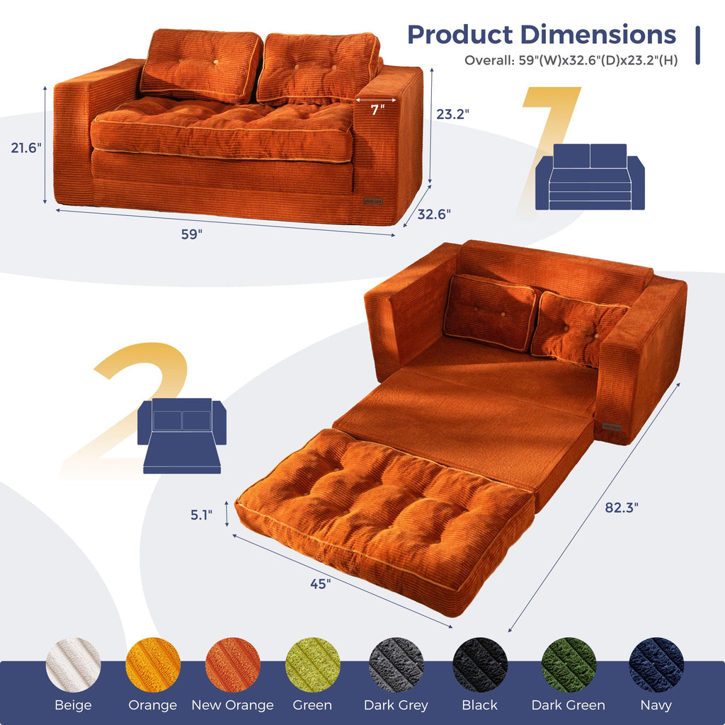MAXYOYO Folding Sofa Bed, Convertible Sleeper Loveseat with Pillows