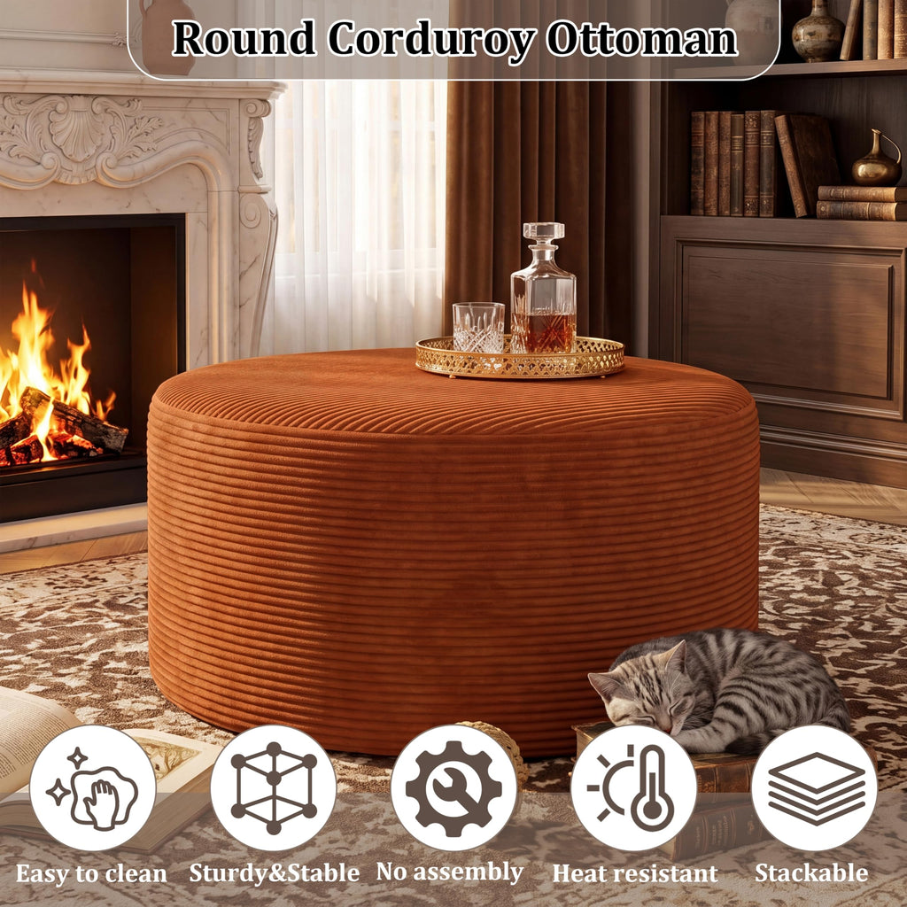 BSHOMGI Nesting Coffee Table Set of 2,Corduroy Ottoman Soft Foot Rest Movable LargePouf Footstool for Living Room Sofa Couch Bedroom Entryway and Small Spaces No Assembly (Blue, 32"+17")