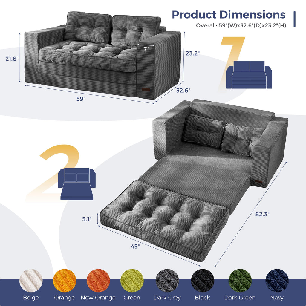 MAXYOYO Folding Sofa Bed, Convertible Sleeper Loveseat with Pillows