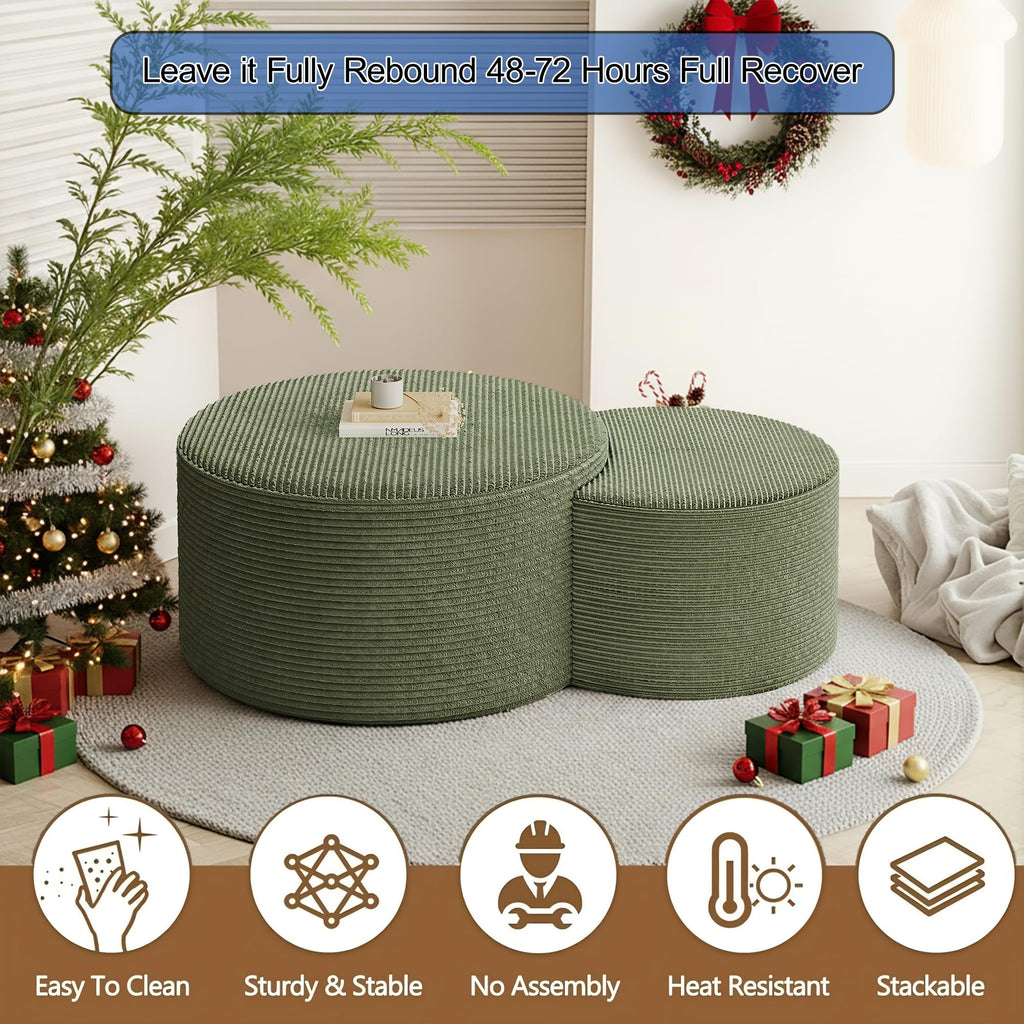 BSHOMGI Nesting Coffee Table Set of 2,Corduroy Ottoman Soft Foot Rest Movable LargePouf Footstool for Living Room Sofa Couch Bedroom Entryway and Small Spaces No Assembly (Blue, 32"+17")