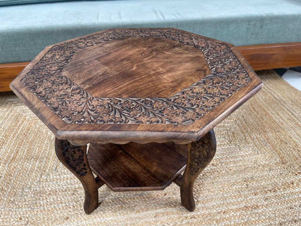 Farmhouse Coffee Table, Jali Carving, 36x24x18 in, Burnt