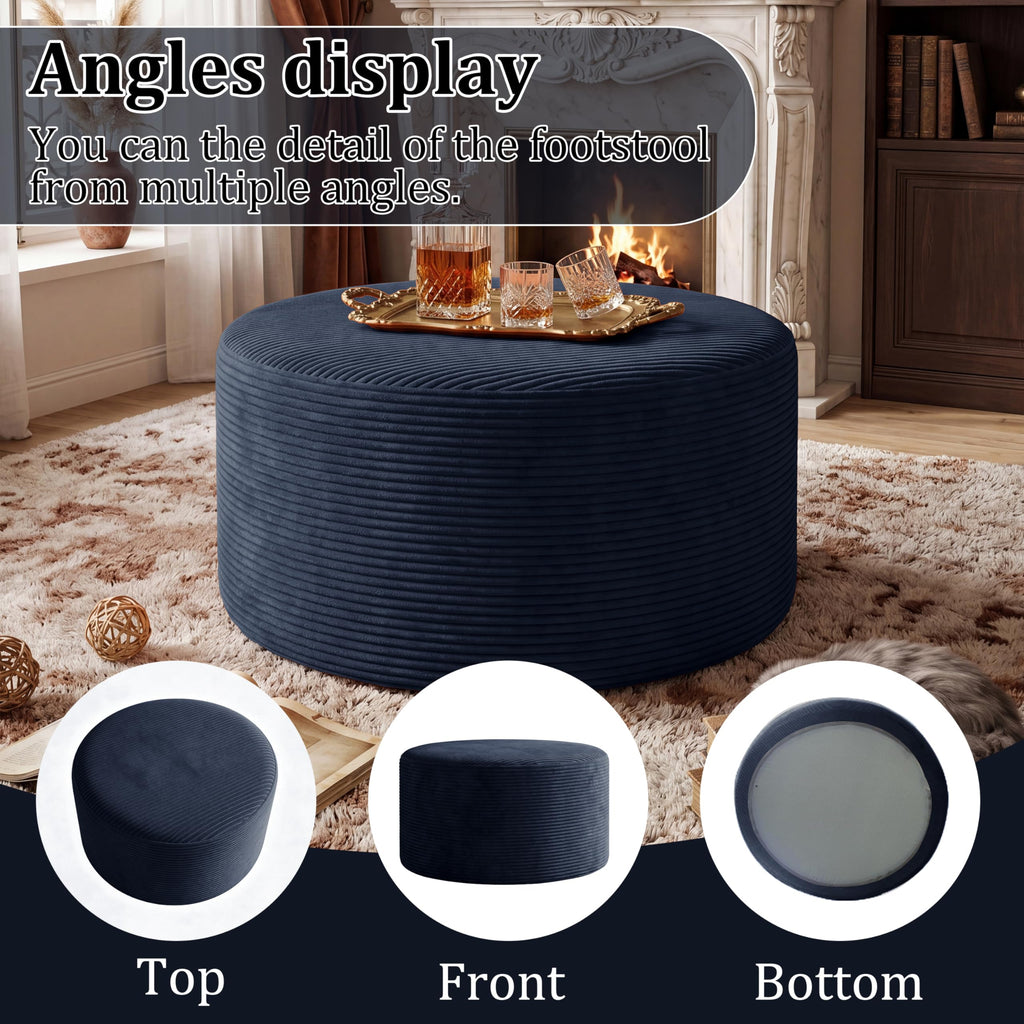 BSHOMGI Nesting Coffee Table Set of 2,Corduroy Ottoman Soft Foot Rest Movable LargePouf Footstool for Living Room Sofa Couch Bedroom Entryway and Small Spaces No Assembly (Blue, 32"+17")