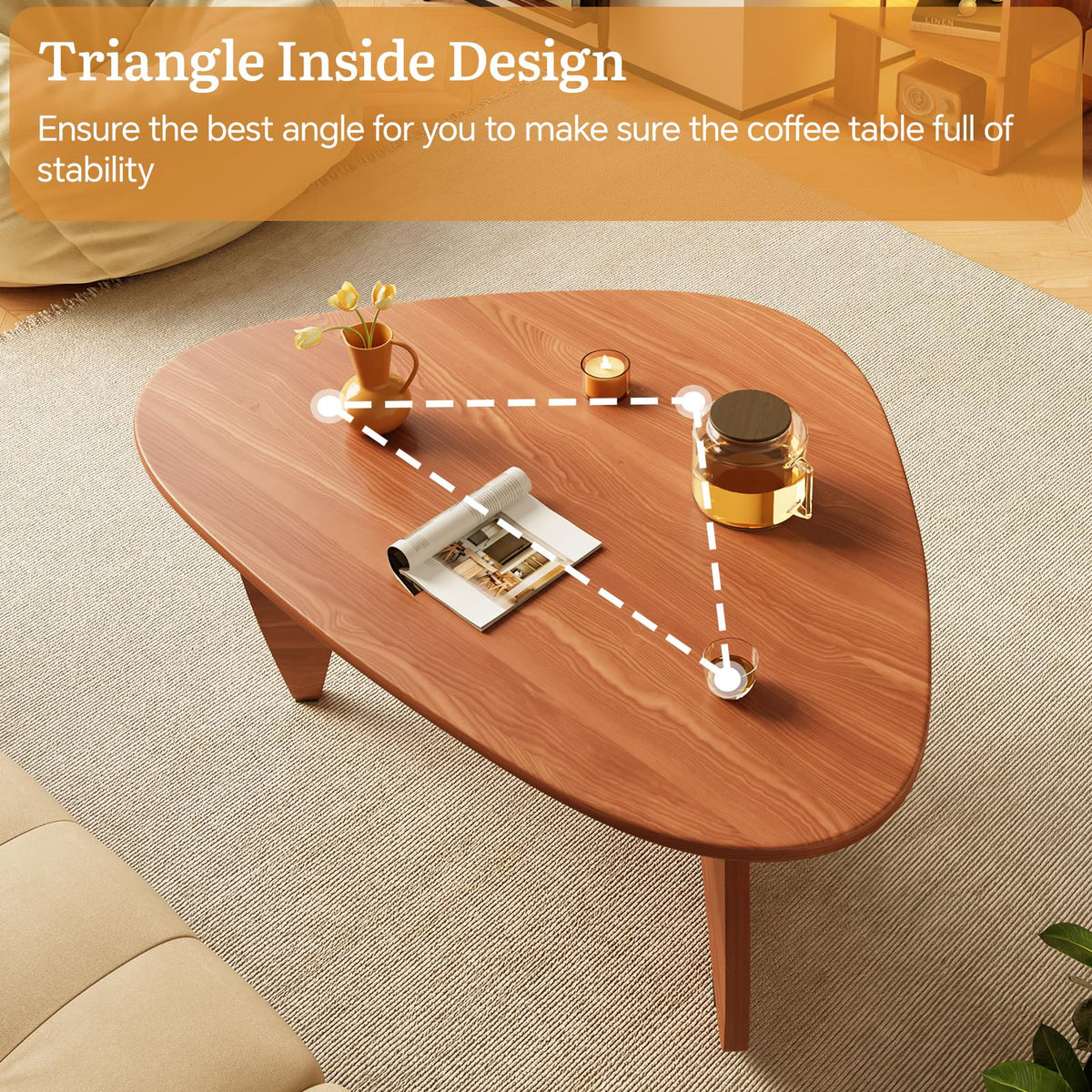 Coffee Tables Glass Small Farmhouse Coffee Table Mid-Century Modern Wood Center Table for Living Room, Walnut Transparent, 32 Inch