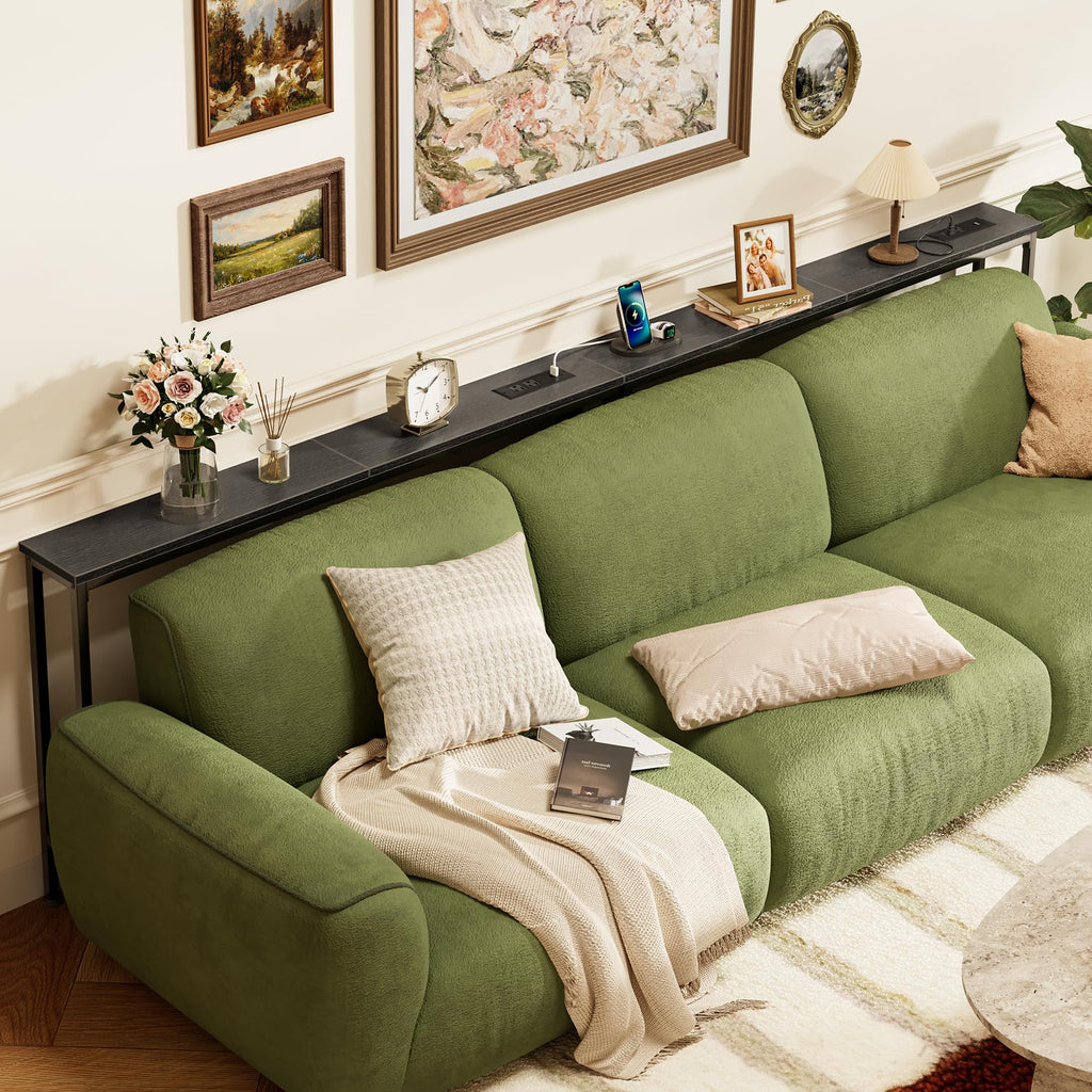 SUPERJARE 110.2 inch Narrow Behind Couch Table with Charging Stations