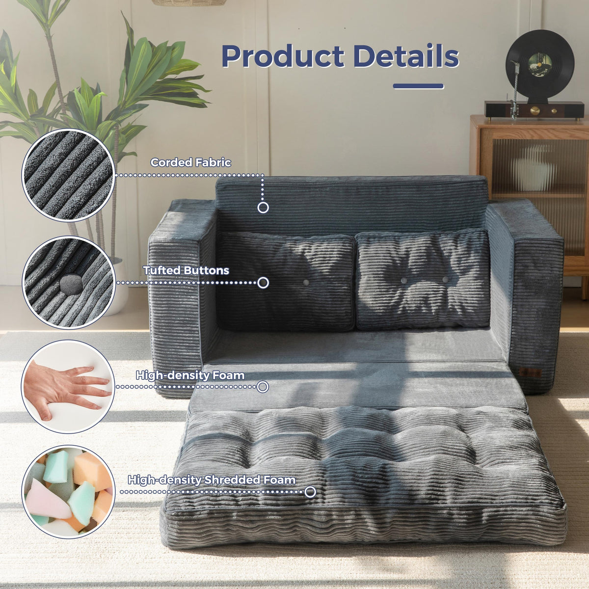 MAXYOYO Convertible Sofa Bed, Pull Out Loveseat Sofa Couch