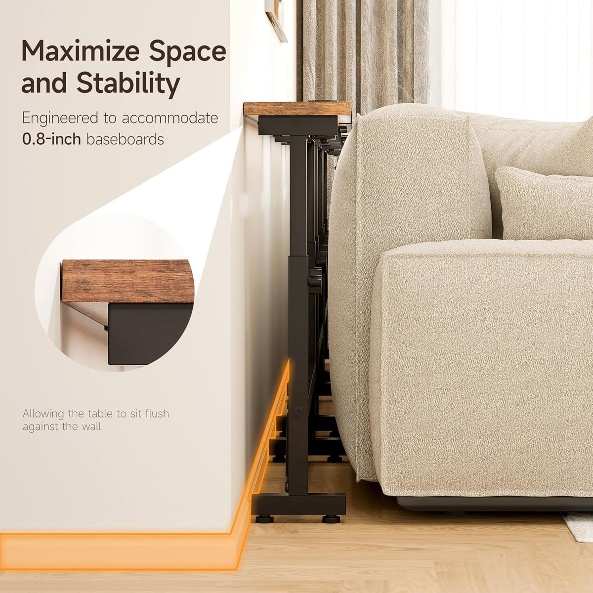 106"-157" Adjustable Length Behind Couch Sofa Table with 3 Power Outlets