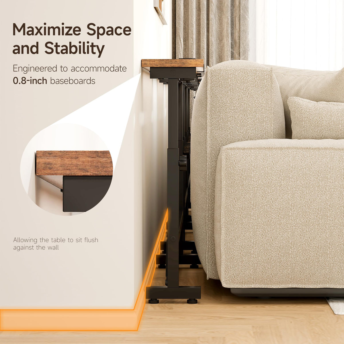 106"-157" Adjustable Length Behind Couch Sofa Table with 3 Power Outlets