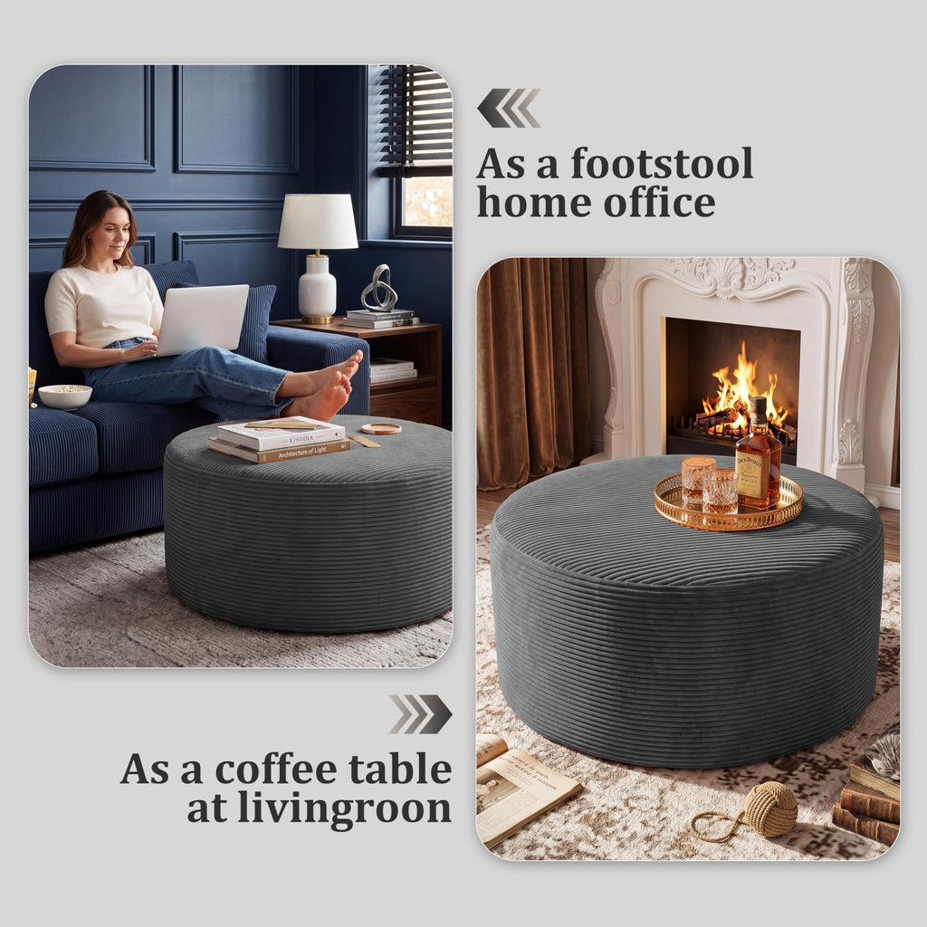 BSHOMGI Nesting Coffee Table Set of 2,Corduroy Ottoman Soft Foot Rest Movable LargePouf Footstool for Living Room Sofa Couch Bedroom Entryway and Small Spaces No Assembly (Blue, 32"+17")