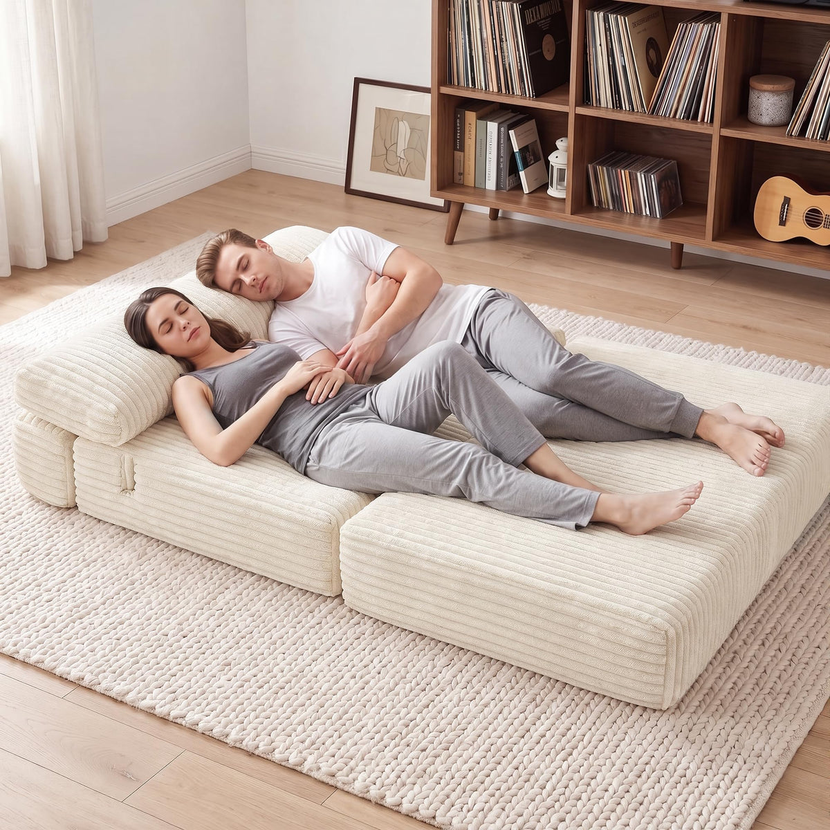 Folding Sofa Bed Convertible 4 in 1 Sleeper Chair Black Single