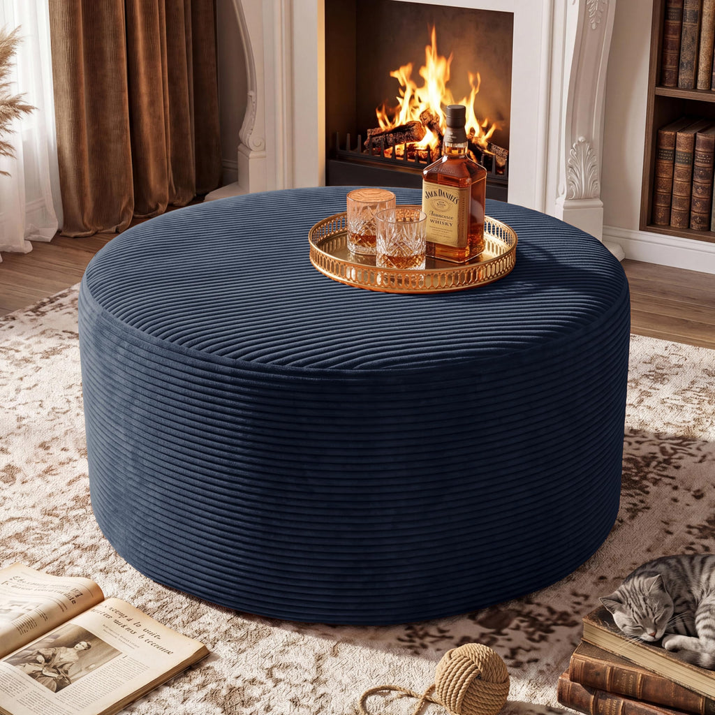 BSHOMGI Nesting Coffee Table Set of 2,Corduroy Ottoman Soft Foot Rest Movable LargePouf Footstool for Living Room Sofa Couch Bedroom Entryway and Small Spaces No Assembly (Blue, 32"+17")
