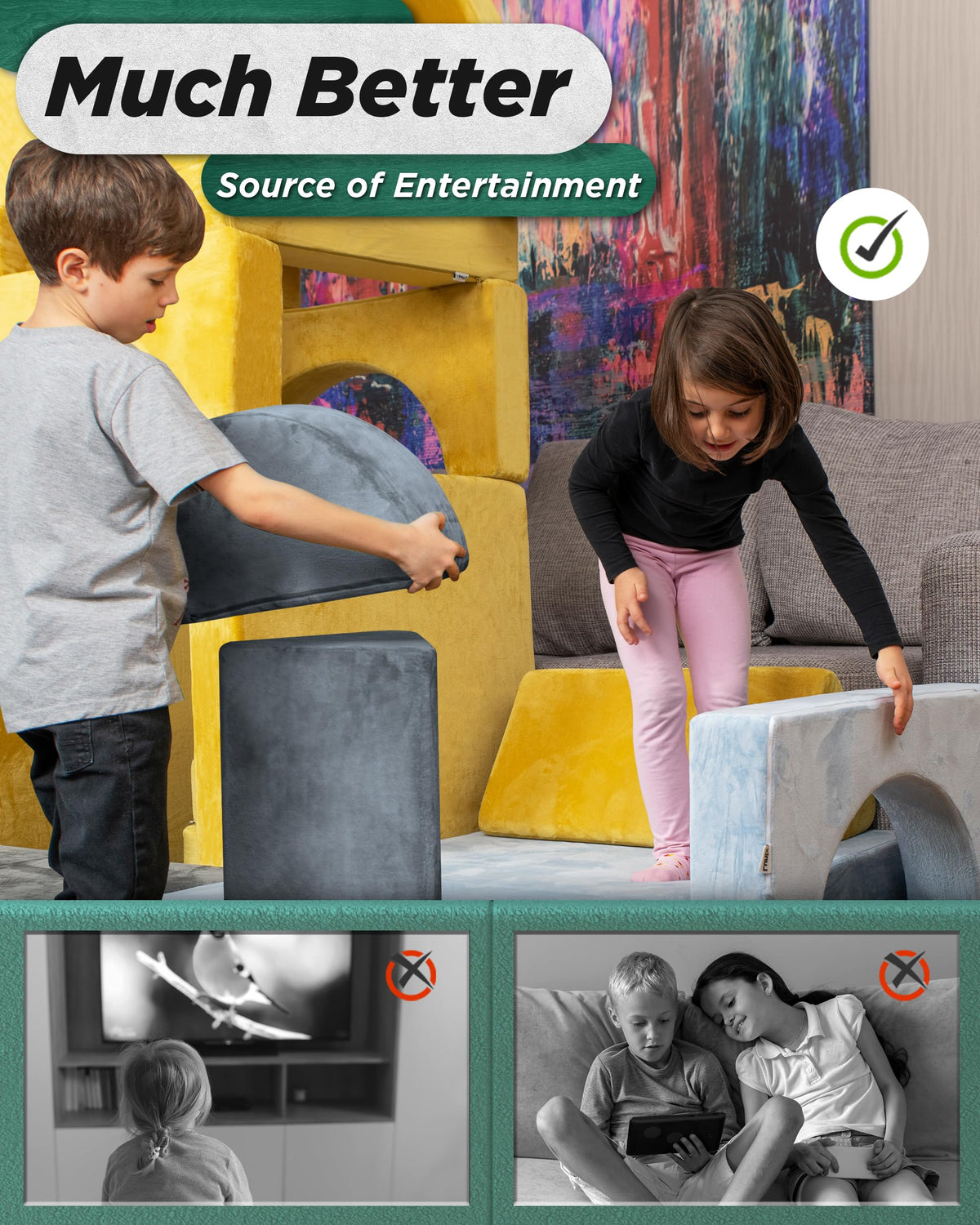 Lunix Modular Kids Play Couch, 14-Piece Fort Building & Climbing Foam Set