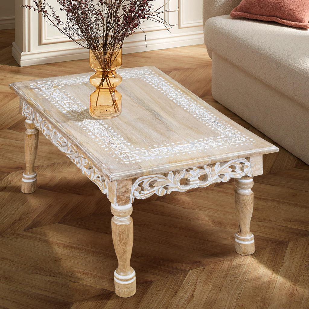 Farmhouse Coffee Table, Jali Carving, 36x24x18 in, Burnt