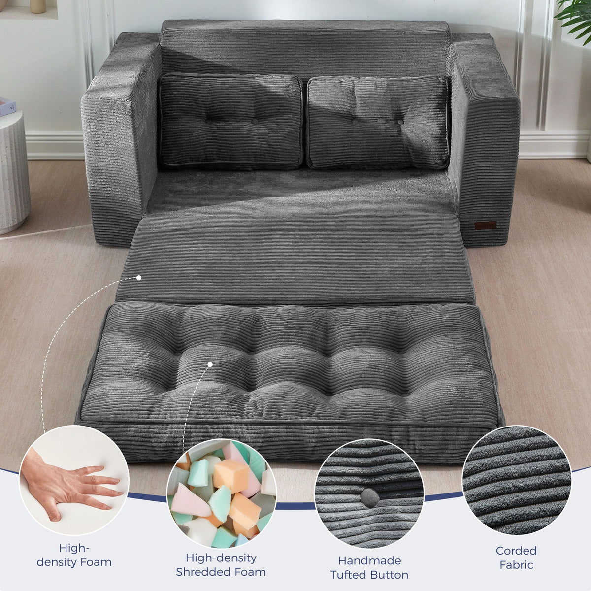 MAXYOYO Folding Sofa Bed, Convertible Sleeper Loveseat with Pillows