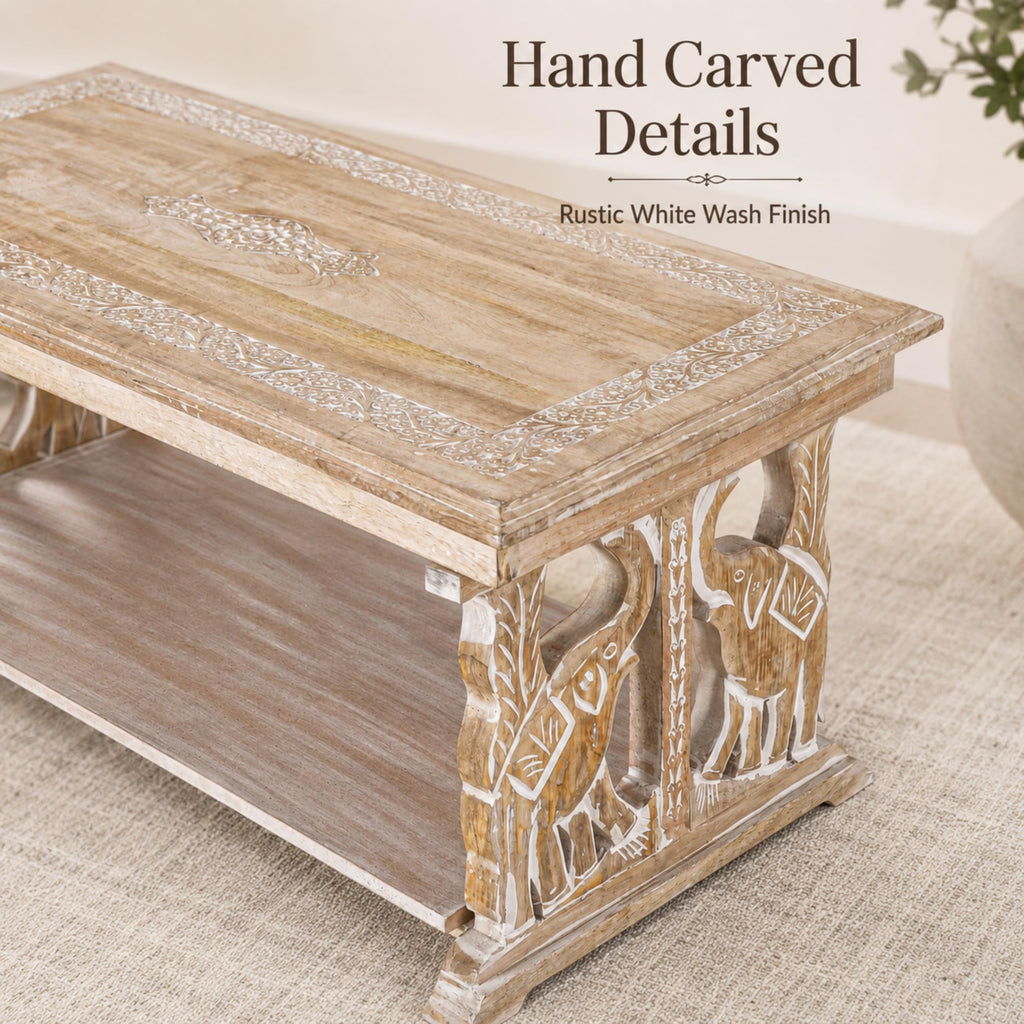 Farmhouse Coffee Table, Jali Carving, 36x24x18 in, Burnt
