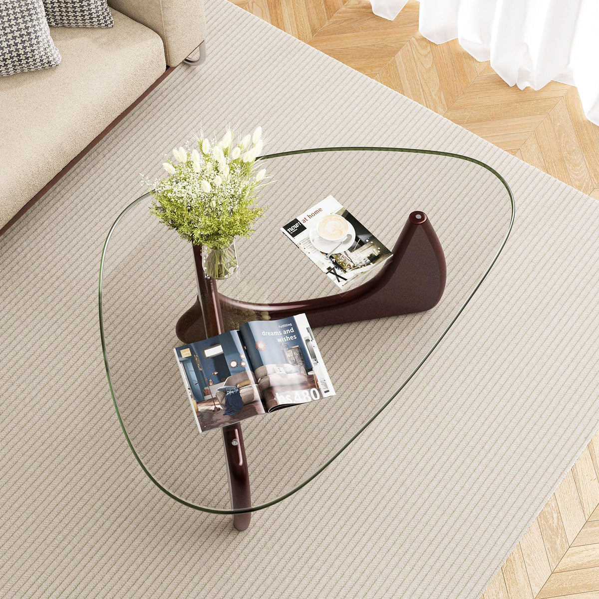 Modern Glass Coffee Table, Mid Century Triangle Coffee Table for Living Room Bedroom Reception Office Tables