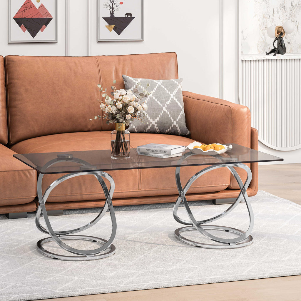 32" Tempered Glass Round Coffee Table Modern Chrome Frame Acrylic Legs Circle Living Room Center Tables