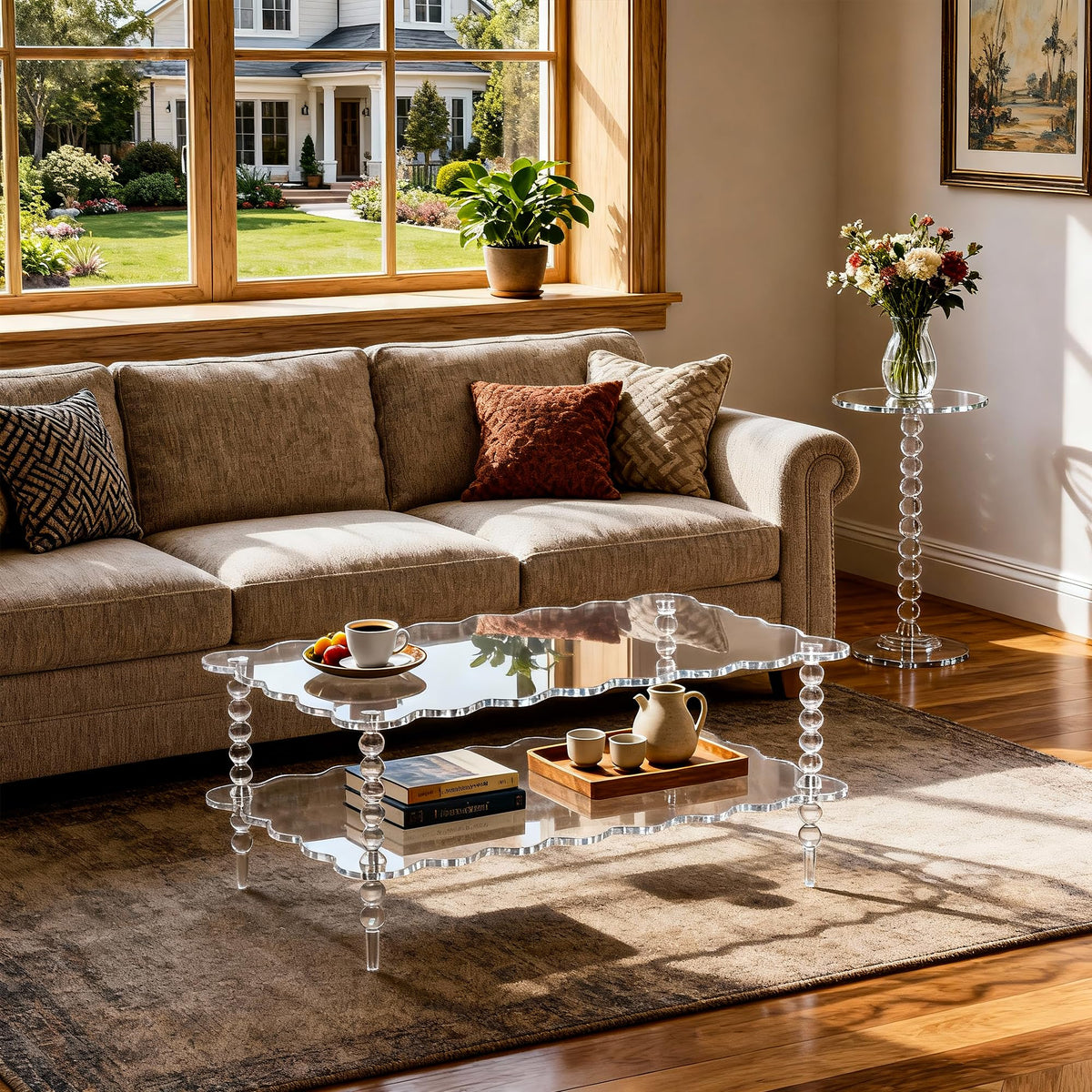 Acrylic Coffee Table, 2-Tier Living Room Table with Storage, Center Table Mid-Modern Century for Living Room, Easy to Assemble (Green, 37.8âÃ23.6âÃ15.7â)